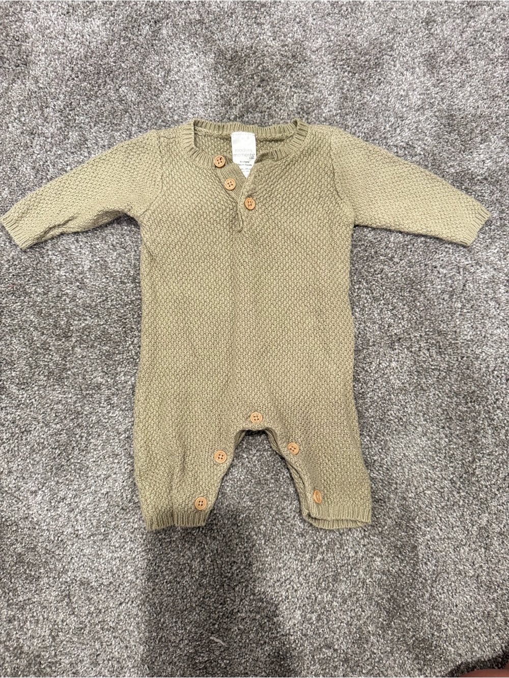 Knit Button-Front Baby One-Piece in Olive with matching hat